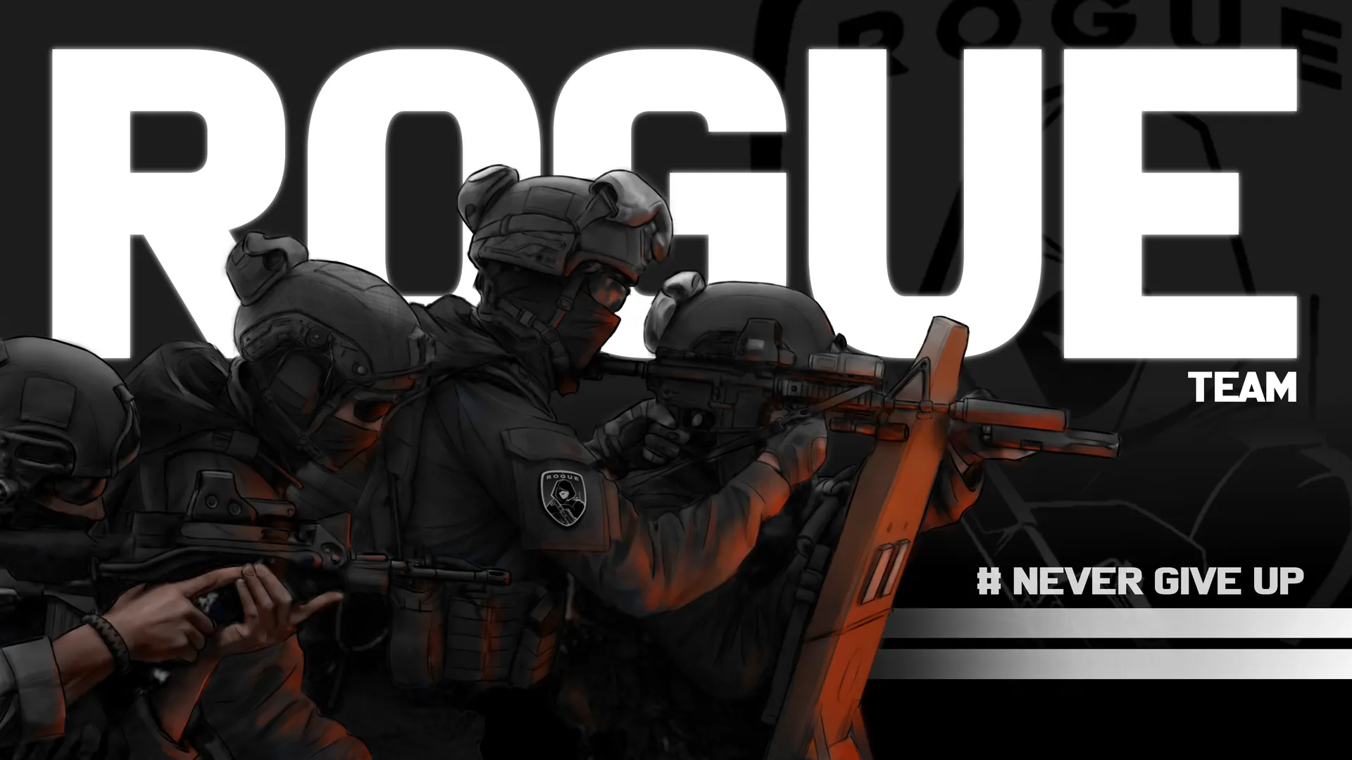 Bannière ROGUE Team — Never give up